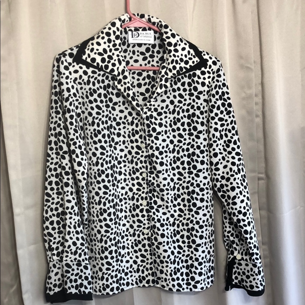 Black and White Long Sleeve Vintage Button Down DA-RUE of California Blouse